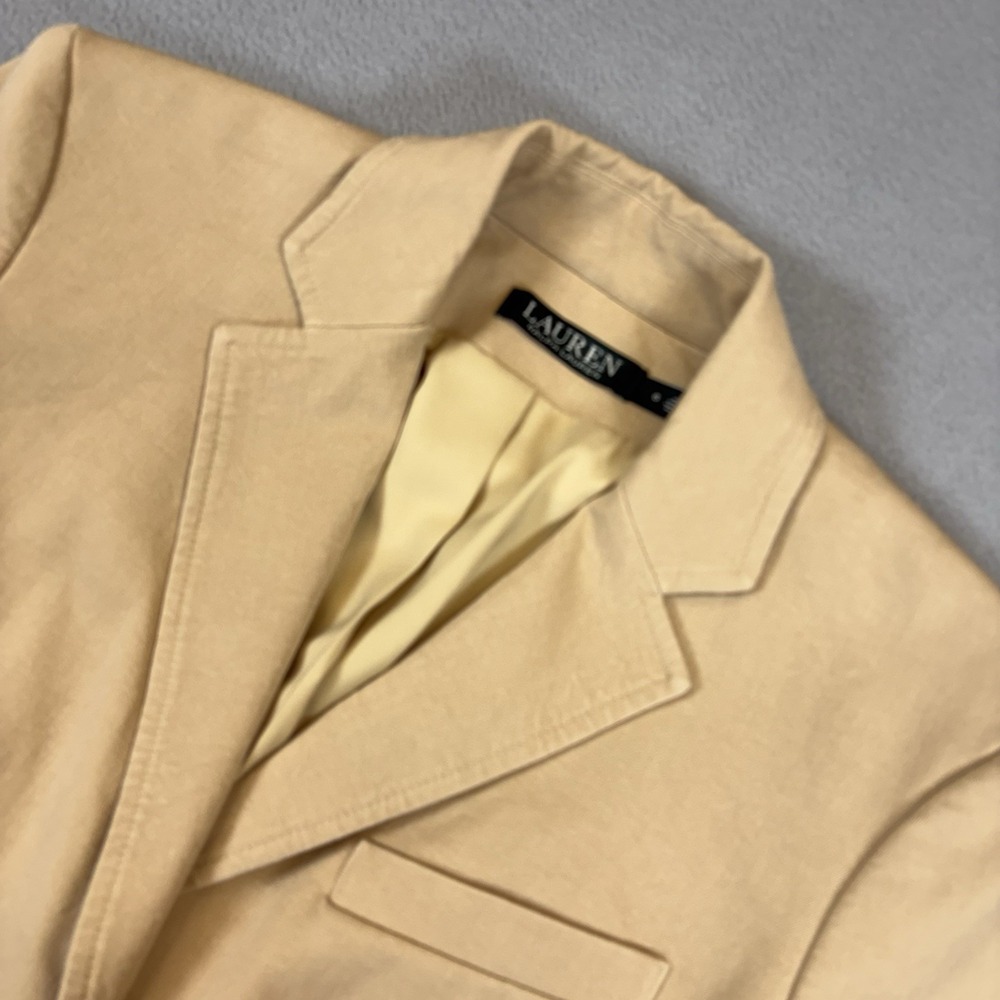 Lauren Ralph Lauren Blazer Womens 6 Tan Khaki Cotton Stretch 2 Button Jacket